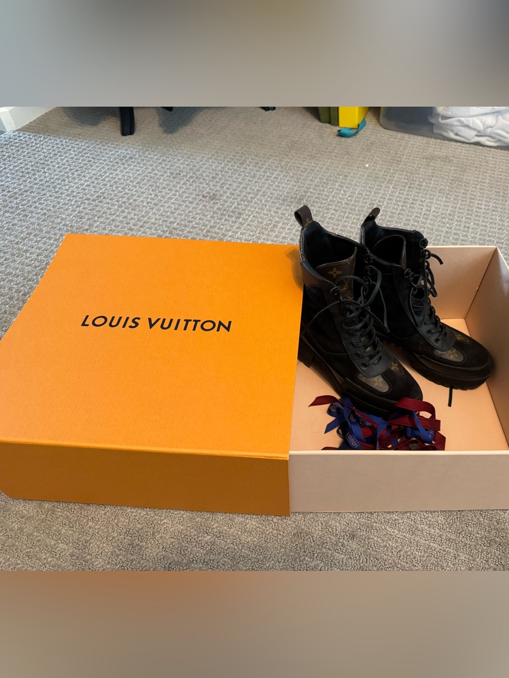 LOUIS VUITTON Monogram Black Suede Calfskin Leather Laureate Platform Desert Boo - Picture 2 of 10